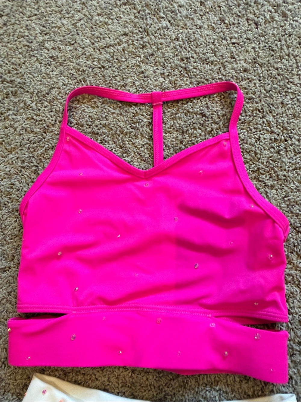Dance Costume: Hot Pink Dance Crop Top and Cream Wide-Leg Pants Set - Picture 3 of 6